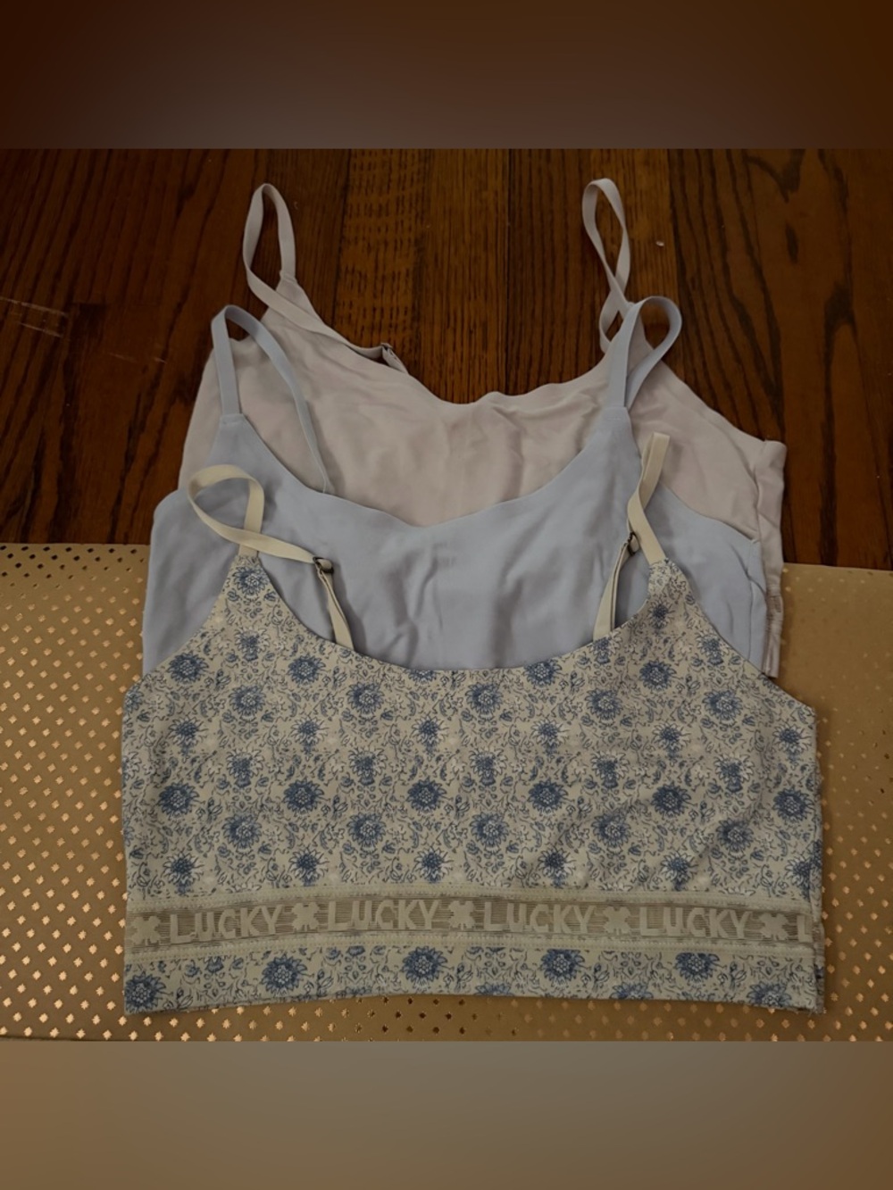 Bundle of 3 Lucky Brand Bralettes - L, Blue Flower, Blue and Beige - Picture 2 of 8